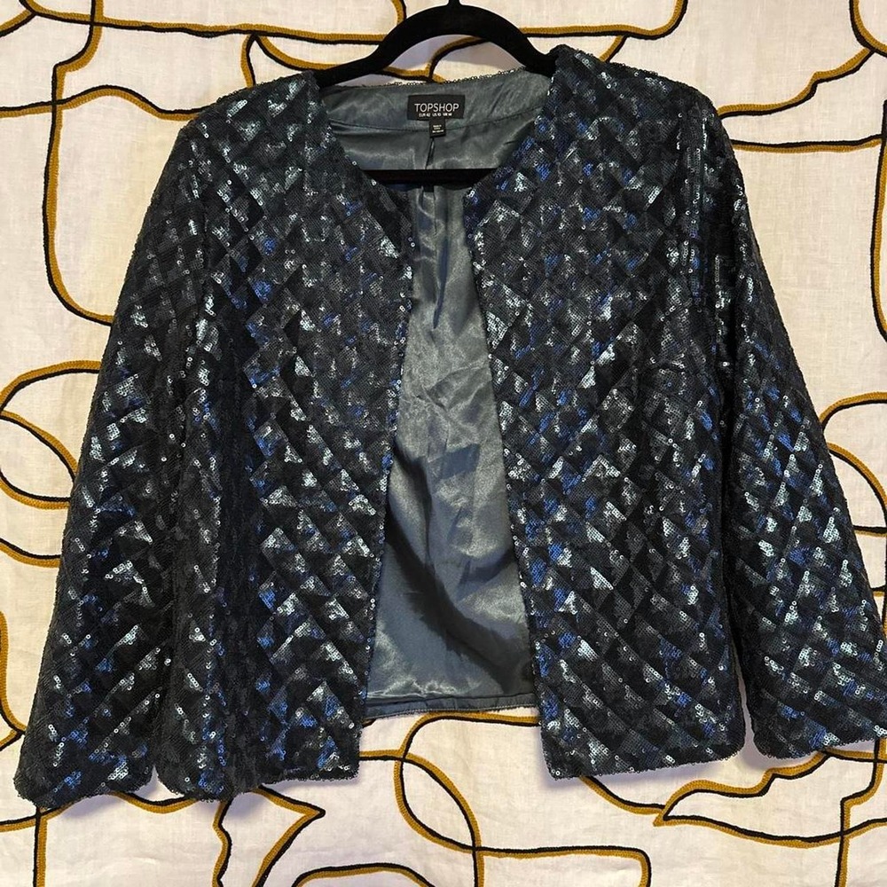 Topshop slate sequin jacket in diamond pattern jacket